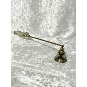 Silver Tone Candle Snuffer with Clear Crackle Glass Beaded Handle Pivoting Bell